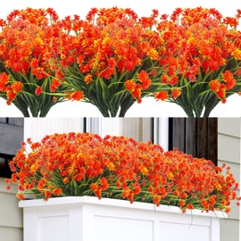 Artificial Fake Flowers, 12 Bundles Outdoor UV Resistant Greenery Shrubs Plants Indoor Outside Hanging Planter Home Garden Décor (Orange)