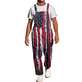 Mens America Bib Overalls Funny Romper Casual 4th of July Jumpsuit Work Overall Outfits with Pocket XXL