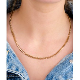 Barzel 18K Gold Plated Curb/Cuban Link Chain Necklace 4MM For Women or Men - Made In Brazil (22 Inches, 4MM Gold)