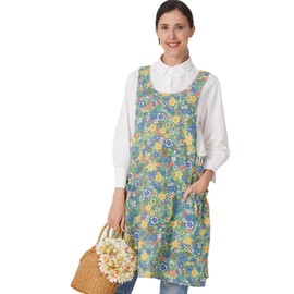 APRONNER Cozy Adjustable Cross Back Aprons for Women with Pockets Cotton Linen Cooking Kitchen Baking, Colorful Floral, Large