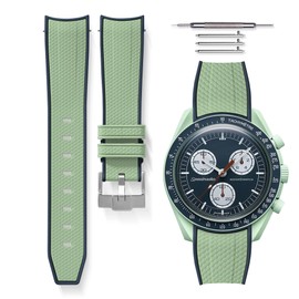 HORACE Universal bi-color rubber quick-release watch strap compatible with Omega x Swatch MoonSwatch 20mm (Green - Blue - Silver)