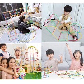 SQAQS 500 Pieces Ports Kids Fort Building Kits, DIY Tent Toy, Creative Building Set, Construction Kit Toy for Boys Girls Age 5, Indoor Outdoor Construction Toy, DIY Fort Construction Toy