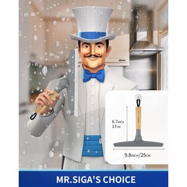 MR.SIGA All Purpose Silicone Squeegee for Shower Door, Mirror, Glass, Streak Free Shower Squeegee, Pivoting Bamboo Handle, Includes 1 Suction Hook, 10 inch Wide, Gray, 1 Pack