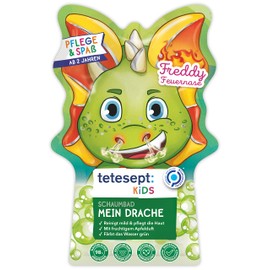 tetesept Kinder BadespaÃÂ Schaumbad Mein Drache mit fruchtigem Apfelduft und pflegender Hautrezeptur â Drachenstarker Badeschaum und grÃ¼nes Wasser â 15 x 40 ml