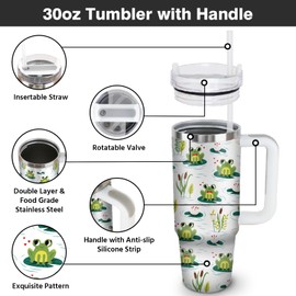 puhnhsv 30 oz Frog Tumbler with Handle and Straw, 30oz Insulated Stainless Frog Tumbler Coffee Travel Mugs Cup Water Bottle Frog Lovers Gifts for Women Girls