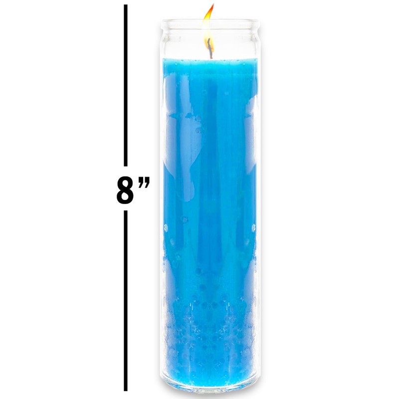 8 Inch Novena Blue Prayer Glass Candles - Bundle with