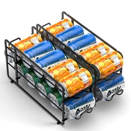 Canyave Soda Can Organizer Storage Rack, 2 Pack Stackable Beverage Soda Can Dispenser Organizer Holder for Refrigerator, Cabinet, Pantry (Black)