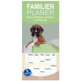 Familienplaner 2026 - Boxer Welpen einfach zuckersüß mit 5 Spalten (Wandkalender, 21 cm x 45 cm), CALVENDO: Lass dich von den süßesten Boxerwelpen ... dein Herz erobern. (CALVENDO Tiere)