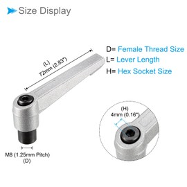 CoCud Clamping Lever Handles M8 Internal Thread 72 mm Lever Adjustable Quick Release Locking Rotating Knobs Silver Tone - (Use: for Lathes) Pack of 1