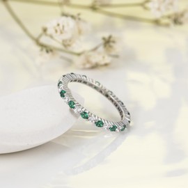 SHINYSO 925 Sterling Silver Rings for Women Thin Stacking Birthstone Ring Full Cubic Zirconia Eternity Engagement Wedding Band Size 8