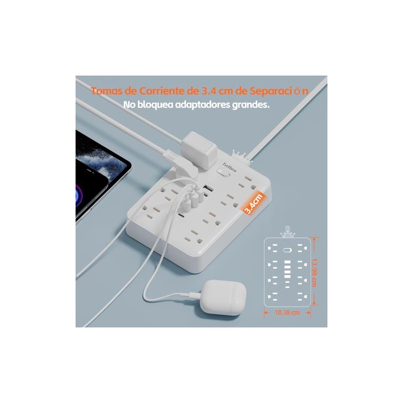 TerHavn Extension electrica Corta 1.5M y Regleta Multicontacto con 8