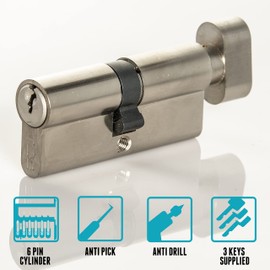 Satin Chrome Thumb Turn Euro Cylinder Lock, Euro Door Barrel Lock with Anti-Drill & Anti-Pick Protection. Suitable for All Door Types. Euro Cylinder Locks (35mm Internal x 35mm External (70mm Total))
