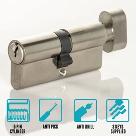 Satin Chrome Thumb Turn Euro Cylinder Lock, Euro Door Barrel Lock with Anti-Drill & Anti-Pick Protection. Suitable for All Door Types. Euro Cylinder Locks (35mm Internal x 35mm External (70mm Total))