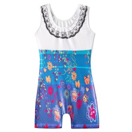 Girls Gymnastics Leotards with Shorts for Toddlers 4t 5t Kids Leo Aqua Blue Navy Tumbling Outfits Dance Clothing Clothes Apparel Cat Floral Cartoon Bodysuits White