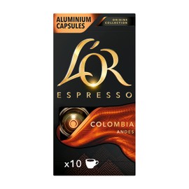L’OR Espresso Coffee Colombia Intensity 8 – Nespresso®* Compatible Aluminium Coffee Capsules - 10 Packs of 10 Capsules (100 Drinks)