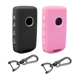 2Pcs 4 Buttons Silicone Rubber Key Fob Cover Compatible with 2025 2024 2023 2022 Mazda 3 6 CX-3 CX-5 CX-9 CX-30 CX-50 CX-90 MX-5 Miata MX-30 EV Carbon Fiber Key Fob Cover for Mazda (Black/Pink)