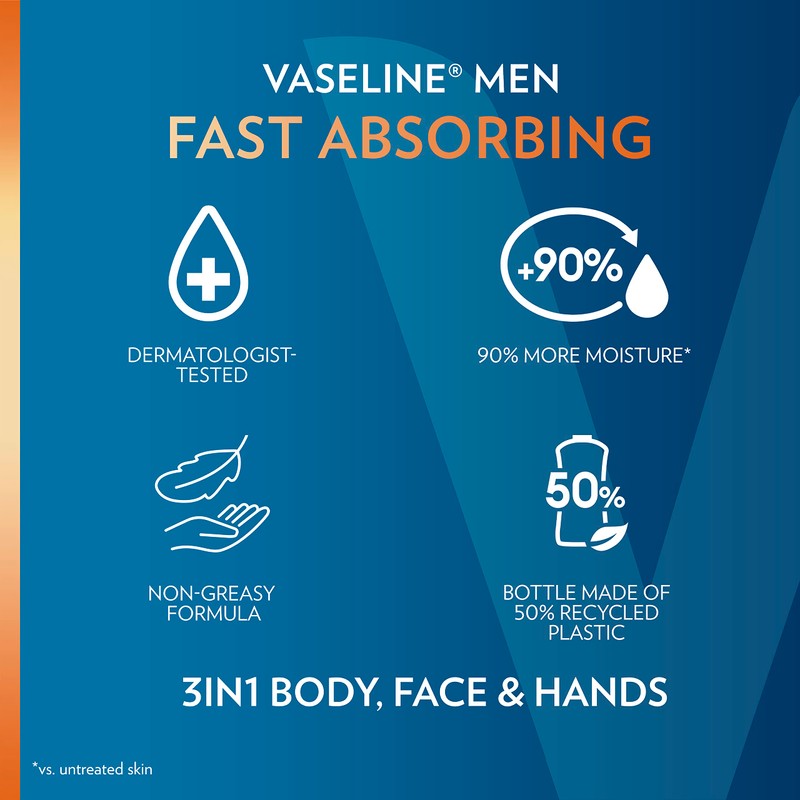 Vaseline Men Healing Moisture Body Lotion, Fast Absorbing, 20.3 oz