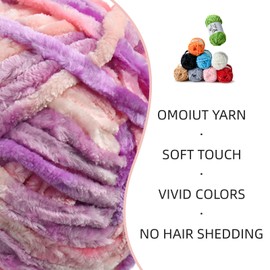 3 Pack Plush Chenille Chunky Yarn - Fluffy Velvet Yarn Crochet for Blanket Knitting and Crocheting - Soft Baby Yarn for Crocheting - Amigurumi Crochet Yarn 100g (87yds) (Pinkish Purple)