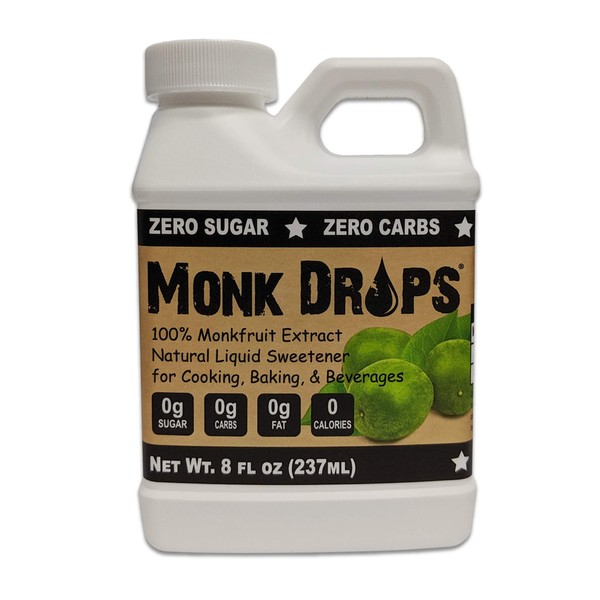 Monk Drops - 100% Monkfruit Liquid Sweetener, Zero Glycemic, Zero Calories, Zero Sugar, No Added Water, Concentrated Monk Fruit (350 Servings) (Original, 8 Ounce)