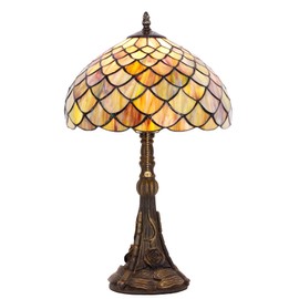 ANYONGLU Tiffany Stained Glass Table Lamp 12X12X19 Inch Brown Fish Scales Style Desk Bedroom Living Room Reading Light