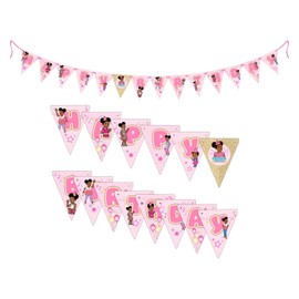 Gracie's Corner Pink & Gold Birthday Banner Decorations, 9 Feet Pink & Gold Pennant & Ribbon Banner, Custom Party Decor for Birthday Parties and Special Events