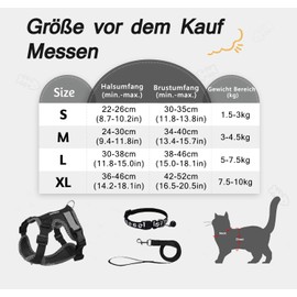 Cat Harness with Lead Set, Adjustable Cat Harness, Escape Proof with Reflective Harness, Breathable Cat Harness and Collar Set for Dogs and Cats on Walks (S)