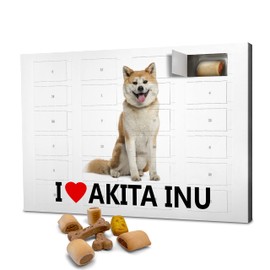 printplanet Dog Advent Calendar with Treats - Motif I Love Akita Inu - Christmas Calendar for Dogs - 2023