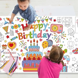 POPOYU 31 x 72 Inch Tablecloth for Colouring Children, Colouring Tablecloth Birthday, Birthday Poster for Colouring, Happy Birthday Colouring Poster, Giant Paper Birthday Paintable Tablecloth for