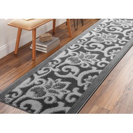 9 Ft Long Non-Slip Washable Carpet Runner Rug with Rubber Backing, Custom Floor Mat for Kitchen Hallway Stairs Bedroom Bathroom Entryway, Your Choice of Length, Lily Anthracite (26" X 9')