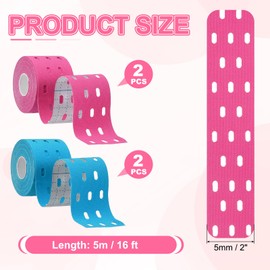 PATIKIL 2" x 16 ft Kinesiology Tape Breathable, 4 Pcs Kinesiology Recovery Tapes Sports Muscle Elastic Athletic Tape for Exercise Knees Strain Joint Support, Pink/Blue