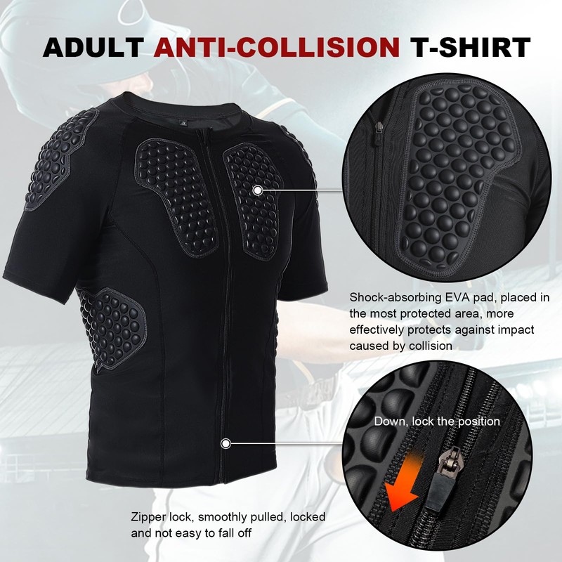 STONEKISS Men’s Chest Protector Shirts, Rib Protective Zipper Shirt for