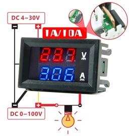 diymore 5PCS 0.28" Volt Amp Meter Digital Voltmeter Ammeter DC 100V 10A Waterproof Dual Display Current Voltage Meter Mini Ammeter Voltmeter 3 Bits Dual LED Display Panel(Red-Blue)