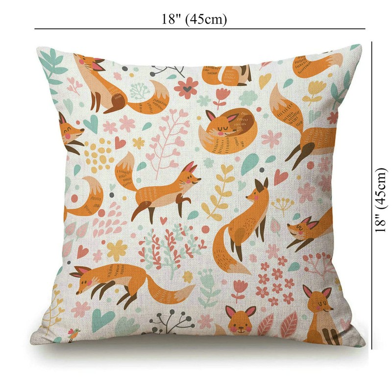 Pillow Cover 18x18in, Cute Foxes and Flowers Pillows Soft Decorative