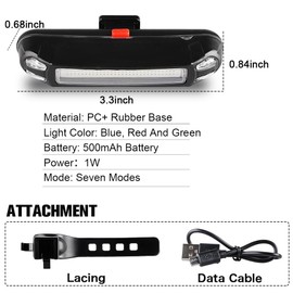 Chemini USB Rechargeable Bike Rear Light,Red/Blue/Green 3 color 7 Lighting Modes Bike Tailight Waterproof Rear Bicycle Light for Cycling,Backpacks,Helmet-1 Pack