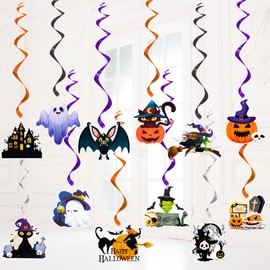 Serpentinas de Techo de Halloween, 12 Piezas de Espirales de Papel de Aluminio del Día de Muertos,Remolinos Colgantes de Fiesta de Halloween,Decoraciones de Fiesta de Halloween