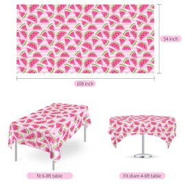 Ruisita 2 Pieces Watermelon Tablecloth 54 x 108 Inches Tablecover Pink Watermelon Disposable Tablecloth Suitable for Indoor or Outdoor Use Party Supplies