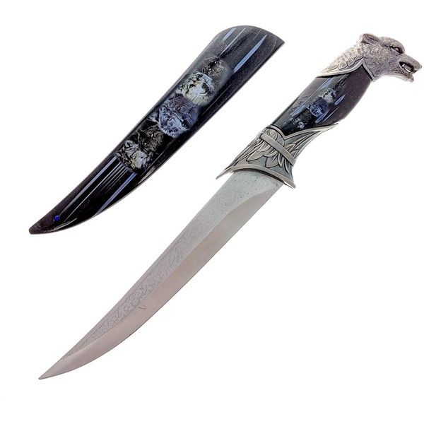 ASR Outdoor Dagger Collectible Knife Black Wolf Etched Design 13 Inch Blade with Sheath
