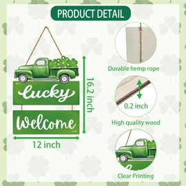 St Patricks Day Wreath St Patricks Day Door Decorations Green Truck Hanging Decor Wooden Front Door Hanger Lucky Welcome sign for Wall Indoor Home Decor