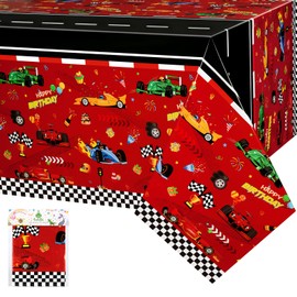 WERNNSAI Racing Car Tablecloth - Racing Birthday Party Supplies Disposable Table Cover Plastic Red Car Tablecloth for Kids Boys Race Birthday Party Decorations 108" x 54"