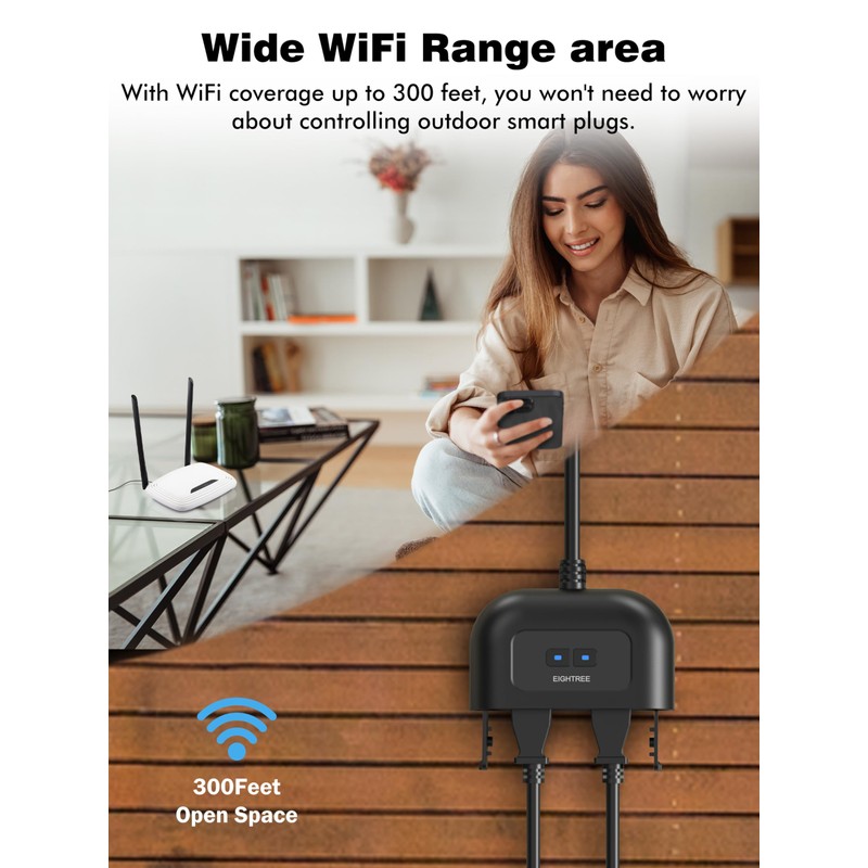 EIGHTREE Outdoor Smart Plug Waterproof IP44, Smart Outlet Plug with