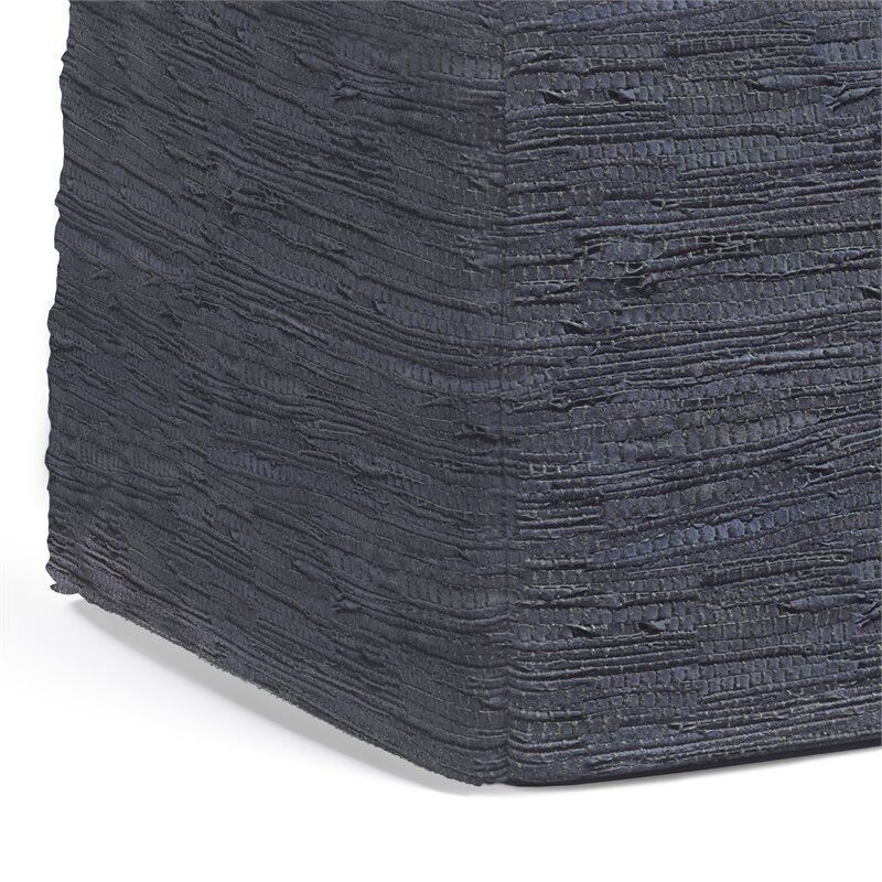 Simpli Home Fredrik Boho Square Pouf in Dark Blue Woven