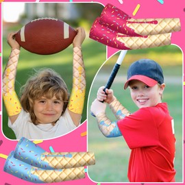 Newcotte 12 Pairs Arm Sleeves for Kids Compression Football Baseball Youth UV Protection Breathable Cooling Sleeve(Ice Cream,10-14 Years)