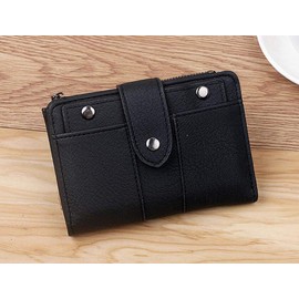 Oyccen Women's Wallet PU Leather Wallet with Zip Pocket Multi-Slots Card Holder Short Purse, black, Vintage