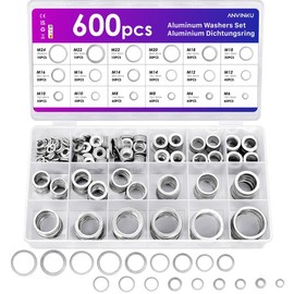 ANVINKU 600PCS Metal Washers, Aluminium Sump Plug Washer, 18 Sizes Oil Drain Plug Gaskets, M6, M8, M10, M12, M14, M16, M18, M20, M22, M24 Washers for Screws, Bolts, Car Hydraulic Repairs