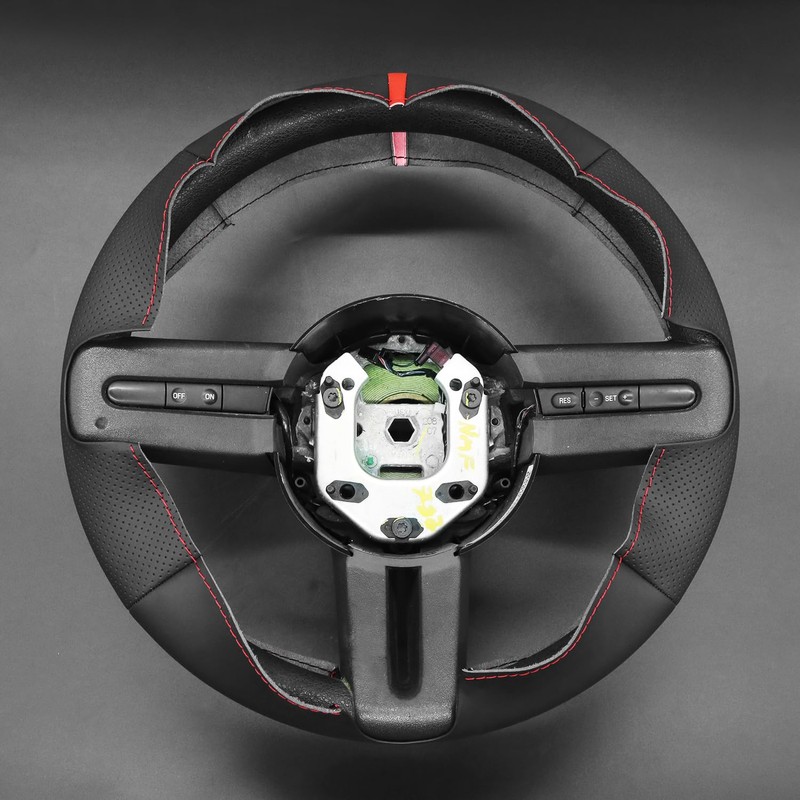 MEWANT Steering Wheel Cover for Ford Mustang 2005-2012 Hand-Stitched Leather
