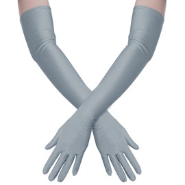 Wobe Long Opera Party 20s Satin Gloves Stretchy Adult Size Elbow Length Wedding (Grey)
