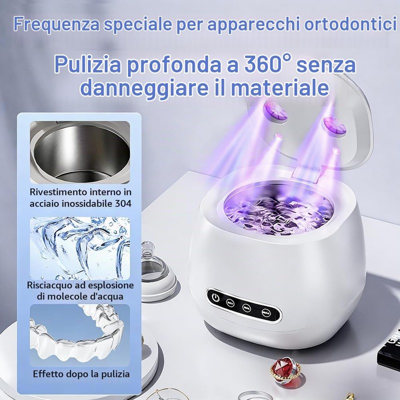 Pulitore Ultrasuoni, Display LED Timer Portatile Pulitore Ultrasuoni Apparecchio Denti,per