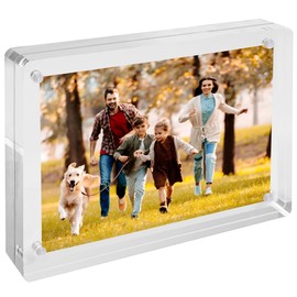 EKINIYAR 4x6 Acrylic Picture Frames, 20% Thicker Block, Clear Picture Frames Freestanding Double Sided Magnetic Acrylic Lucite Frameless Transparent Square Frame Gift for Desktop Display 1 Count