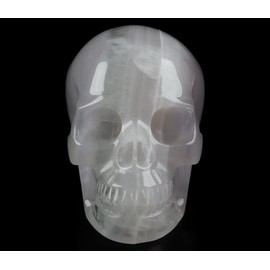 Skullis 5.0" Fluorite Crystal Skull, Hand Carved Gemstone Fine Art Sculpture, Reiki Healing Stone Statue.2086