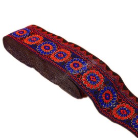 Cinta de jacquard con círculos florales, geométricos, emobridadas, tejida, flecos, para manualidades, ropa, accesorios, decoración, 5 cm de ancho por 7 yardas (azul marino)